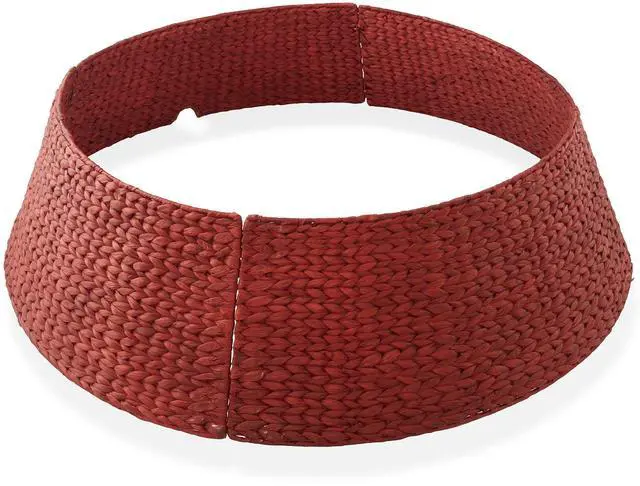 Main image of Casafield 42-Inch Christmas Tree Collar, Woven Water Hyacinth Tree Base Cover with Cord Cut Out, Red