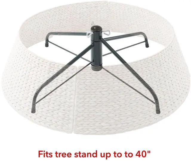 Alt view image 3 of 6 - Casafield 42-Inch Christmas Tree Collar, Woven Water Hyacinth Tree Base Cover with Cord Cut Out, Whitewash