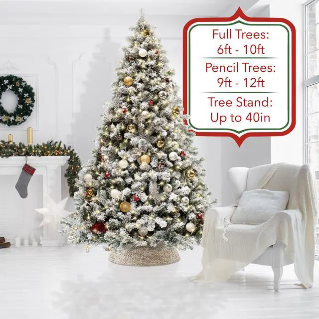 Alt view image 2 of 6 - Casafield 42-Inch Christmas Tree Collar, Woven Water Hyacinth Tree Base Cover with Cord Cut Out, Whitewash