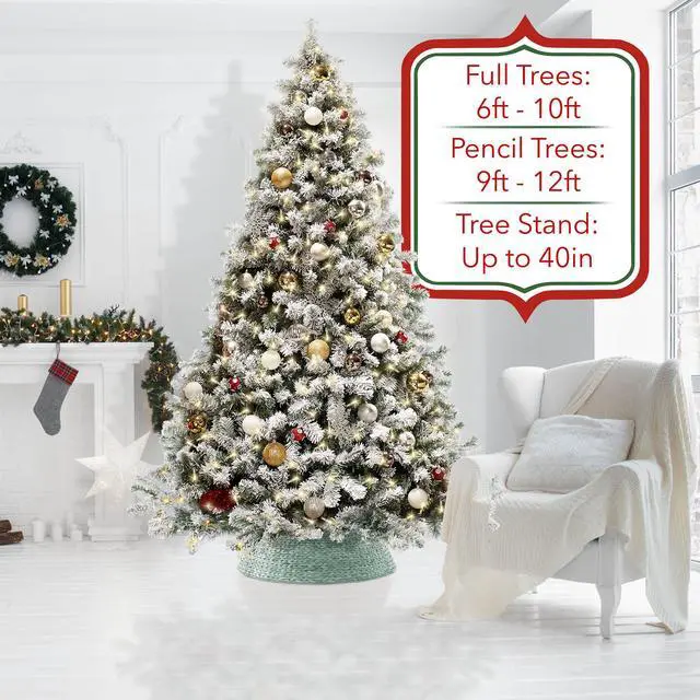 Alt view image 2 of 6 - Casafield 42-Inch Christmas Tree Collar, Woven Water Hyacinth Tree Base Cover with Cord Cut Out, Seafoam