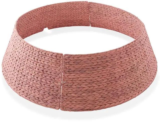 Main image of Casafield 42-Inch Christmas Tree Collar, Woven Water Hyacinth Tree Base Cover with Cord Cut Out, Pink