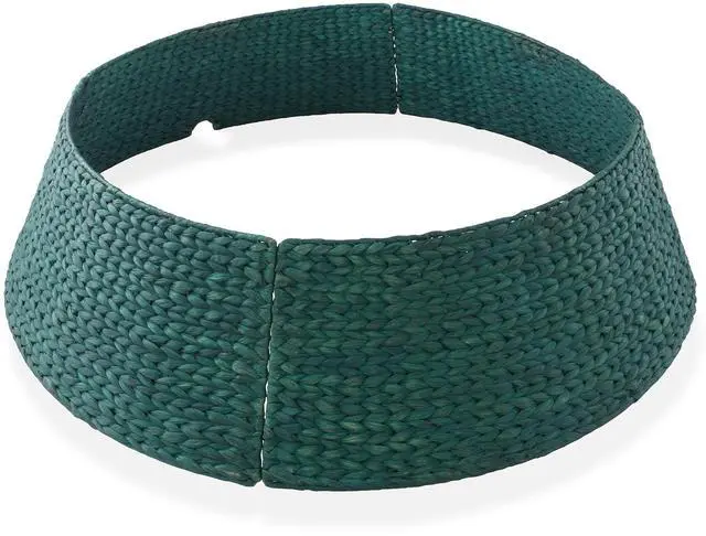 Main image of Casafield 42-Inch Christmas Tree Collar, Woven Water Hyacinth Tree Base Cover with Cord Cut Out, Green