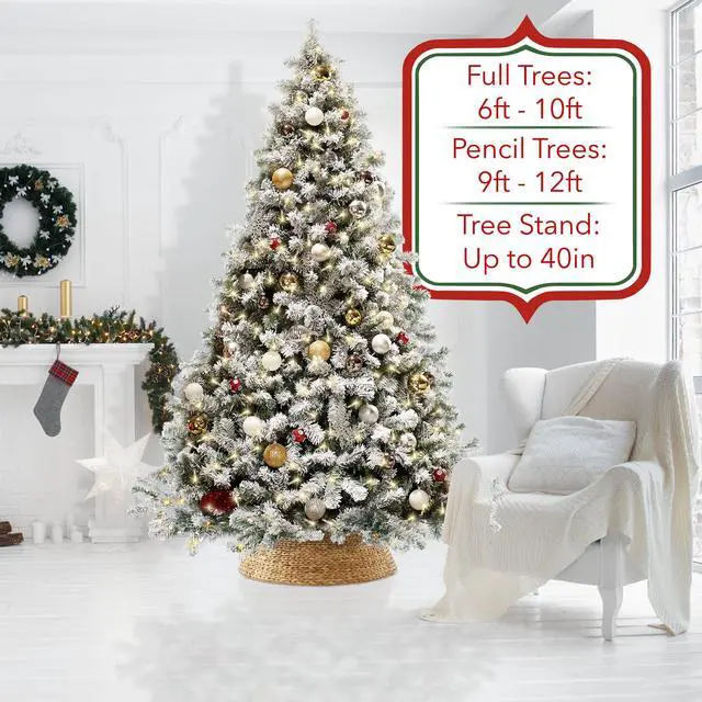 Alt view image 2 of 6 - Casafield 42-Inch Christmas Tree Collar, Woven Water Hyacinth Tree Base Cover with Cord Cut Out, Natural
