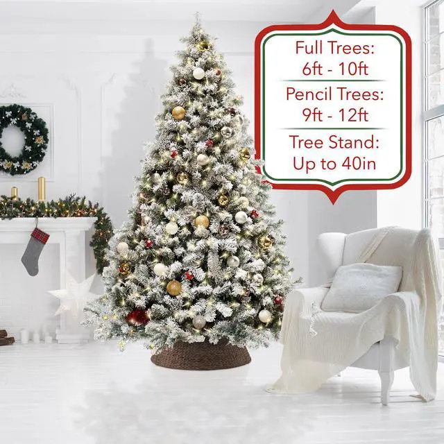 Alt view image 2 of 6 - Casafield 42-Inch Christmas Tree Collar, Woven Water Hyacinth Tree Base Cover with Cord Cut Out, Espresso