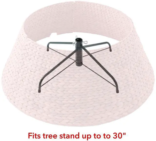Alt view image 3 of 6 - Casafield 32-Inch Christmas Tree Collar, Woven Water Hyacinth Tree Base Cover with Cord Cut Out, Pink