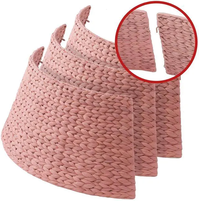 Alt view image 5 of 6 - Casafield 32-Inch Christmas Tree Collar, Woven Water Hyacinth Tree Base Cover with Cord Cut Out, Pink