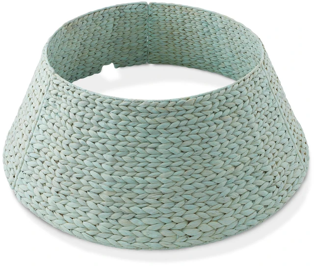 Main image of Casafield 32-Inch Christmas Tree Collar, Woven Water Hyacinth Tree Base Cover with Cord Cut Out, Seafoam