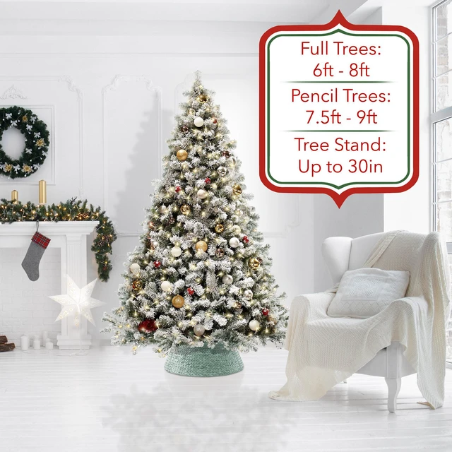 Alt view image 2 of 6 - Casafield 32-Inch Christmas Tree Collar, Woven Water Hyacinth Tree Base Cover with Cord Cut Out, Seafoam