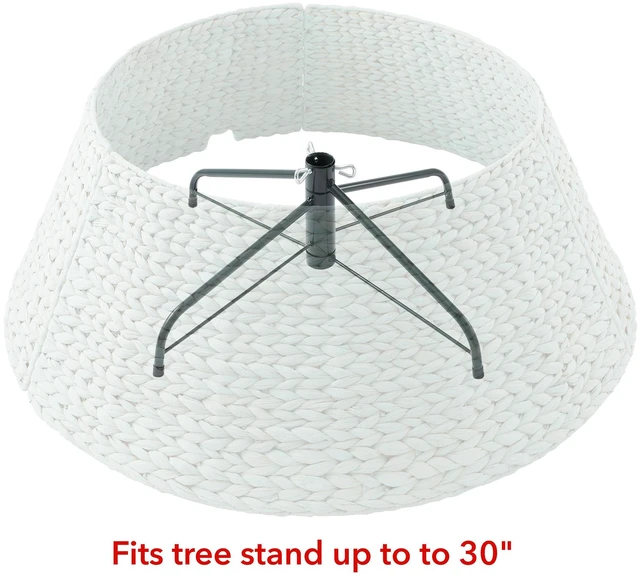 Alt view image 3 of 6 - Casafield 32-Inch Christmas Tree Collar, Woven Water Hyacinth Tree Base Cover with Cord Cut Out, Seafoam