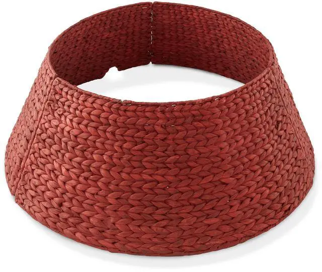 Main image of Casafield 32-Inch Christmas Tree Collar, Woven Water Hyacinth Tree Base Cover with Cord Cut Out, Red