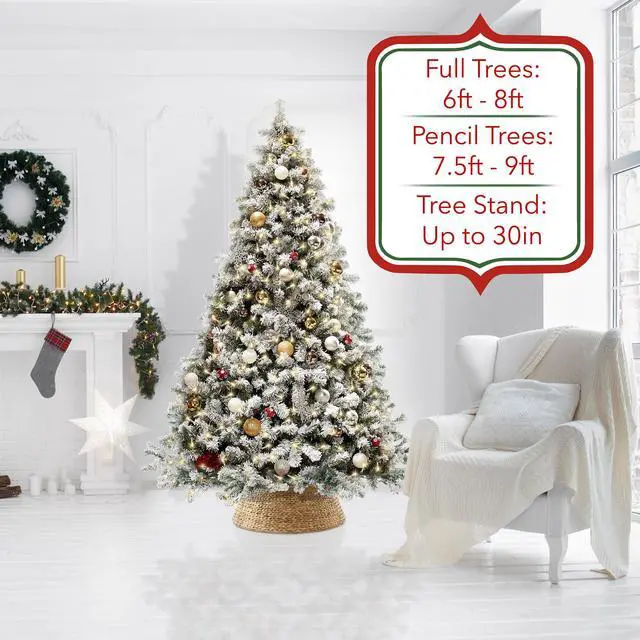Alt view image 2 of 6 - Casafield 32-Inch Christmas Tree Collar, Woven Water Hyacinth Tree Base Cover with Cord Cut Out, Natural