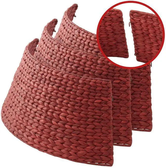 Alt view image 5 of 6 - Casafield 32-Inch Christmas Tree Collar, Woven Water Hyacinth Tree Base Cover with Cord Cut Out, Red