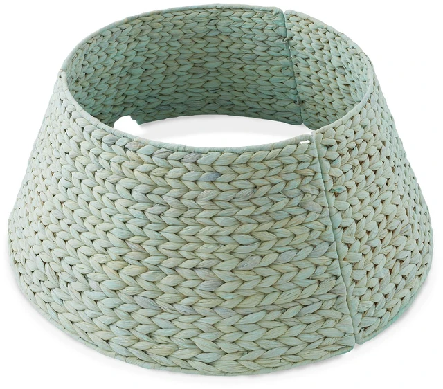 Main image of Casafield 24-Inch Christmas Tree Collar, Woven Water Hyacinth Tree Base Cover with Cord Cut Out, Seafoam