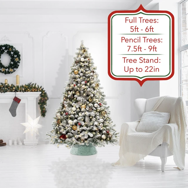 Alt view image 2 of 5 - Casafield 24-Inch Christmas Tree Collar, Woven Water Hyacinth Tree Base Cover with Cord Cut Out, Seafoam