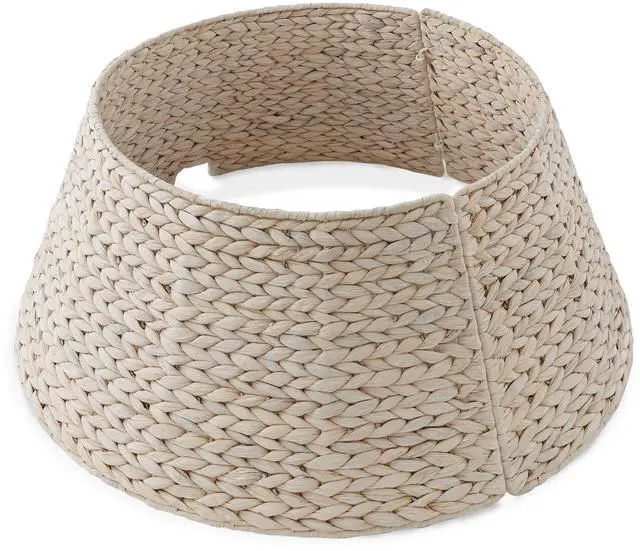 Main image of Casafield 24-Inch Christmas Tree Collar, Woven Water Hyacinth Tree Base Cover with Cord Cut Out, Whitewash