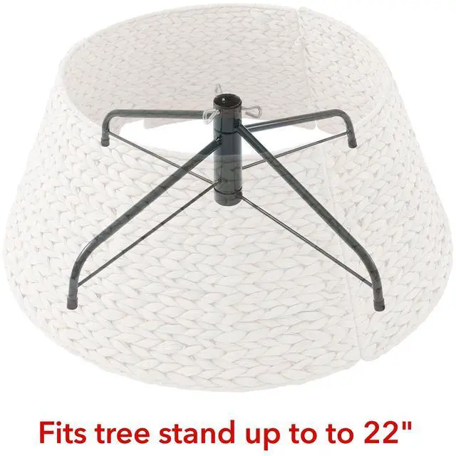 Alt view image 3 of 5 - Casafield 24-Inch Christmas Tree Collar, Woven Water Hyacinth Tree Base Cover with Cord Cut Out, Whitewash