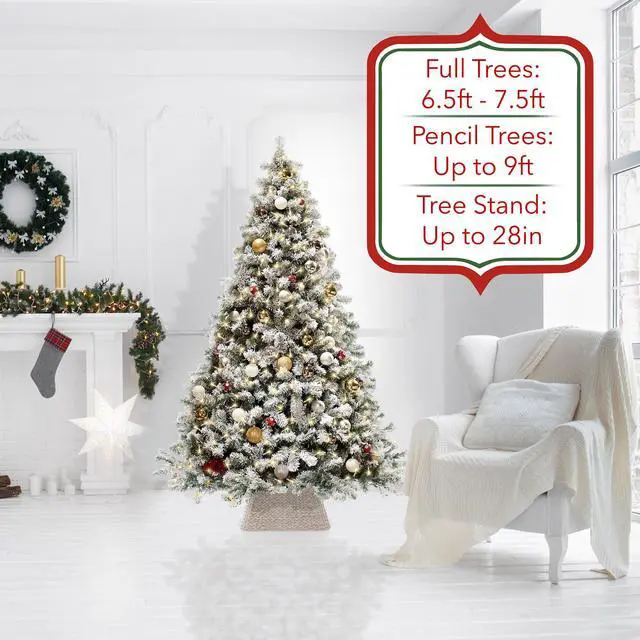 Alt view image 2 of 6 - Casafield 22-Inch Christmas Tree Collar, Water Hyacinth Woven Tree Square Base Cover with Cord Cut Out, Whitewash