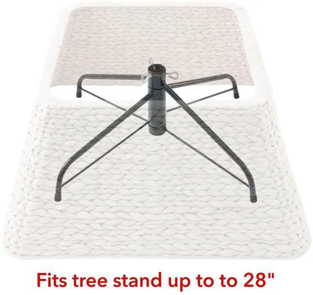 Alt view image 3 of 6 - Casafield 22-Inch Christmas Tree Collar, Water Hyacinth Woven Tree Square Base Cover with Cord Cut Out, Whitewash