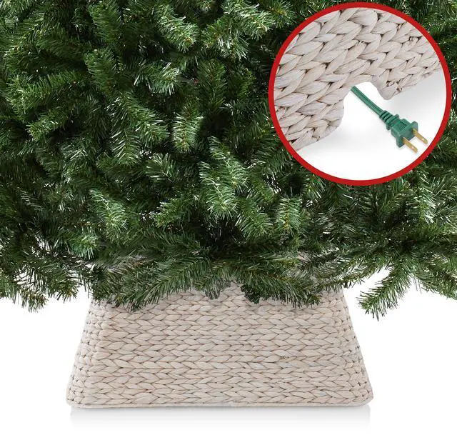 Alt view image 4 of 6 - Casafield 22-Inch Christmas Tree Collar, Water Hyacinth Woven Tree Square Base Cover with Cord Cut Out, Whitewash