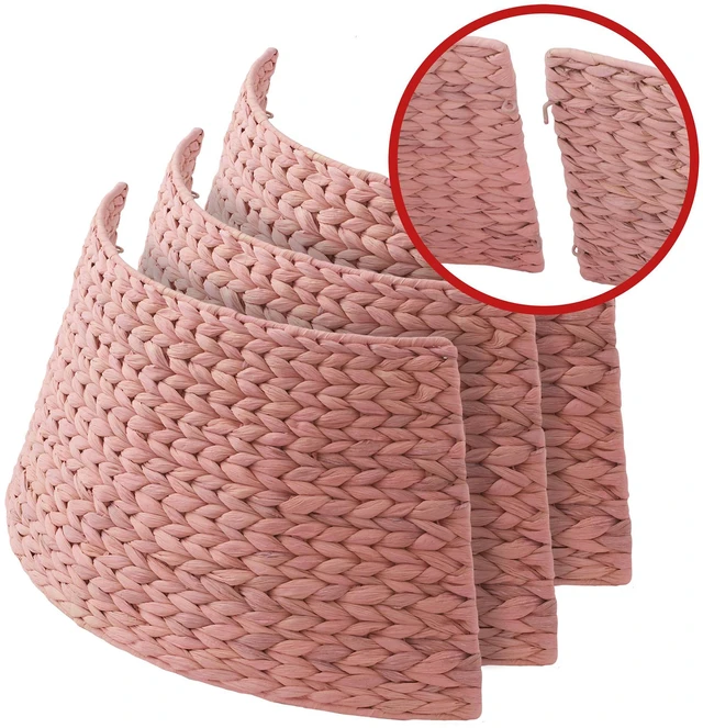 Alt view image 5 of 5 - Casafield 24-Inch Christmas Tree Collar, Woven Water Hyacinth Tree Base Cover with Cord Cut Out, Pink