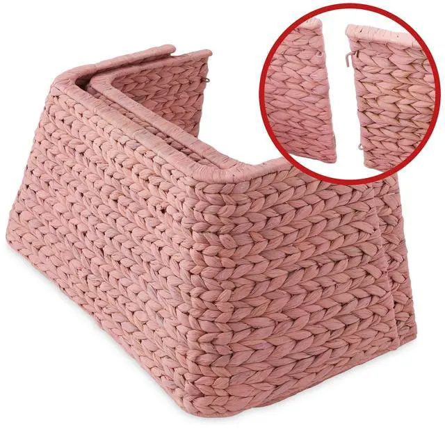 Alt view image 5 of 6 - Casafield 22-Inch Christmas Tree Collar, Water Hyacinth Woven Tree Square Base Cover with Cord Cut Out, Pink