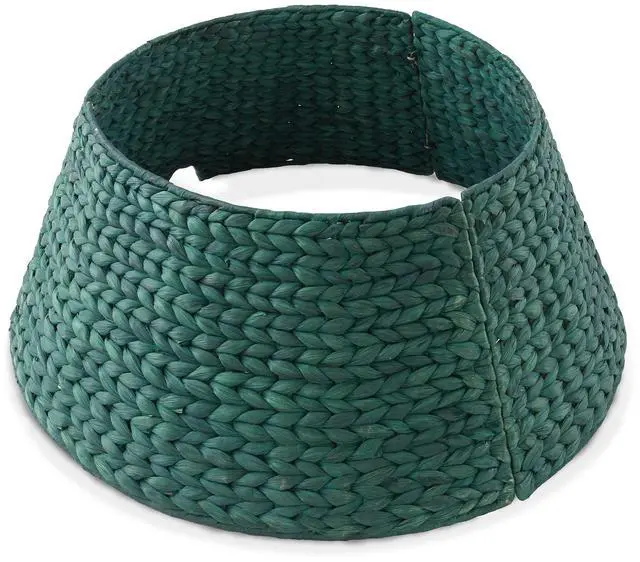 Main image of Casafield 24-Inch Christmas Tree Collar, Woven Water Hyacinth Tree Base Cover with Cord Cut Out, Green