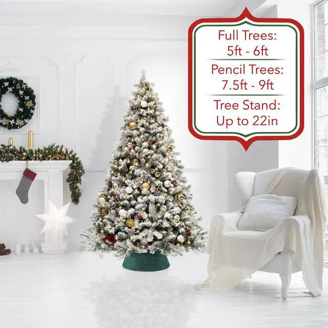 Alt view image 2 of 5 - Casafield 24-Inch Christmas Tree Collar, Woven Water Hyacinth Tree Base Cover with Cord Cut Out, Green