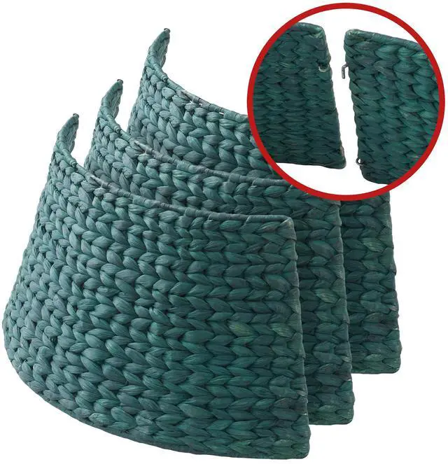 Alt view image 5 of 5 - Casafield 24-Inch Christmas Tree Collar, Woven Water Hyacinth Tree Base Cover with Cord Cut Out, Green