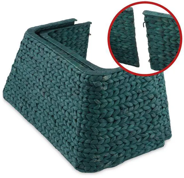 Alt view image 5 of 6 - Casafield 22-Inch Christmas Tree Collar, Water Hyacinth Woven Tree Square Base Cover with Cord Cut Out, Green