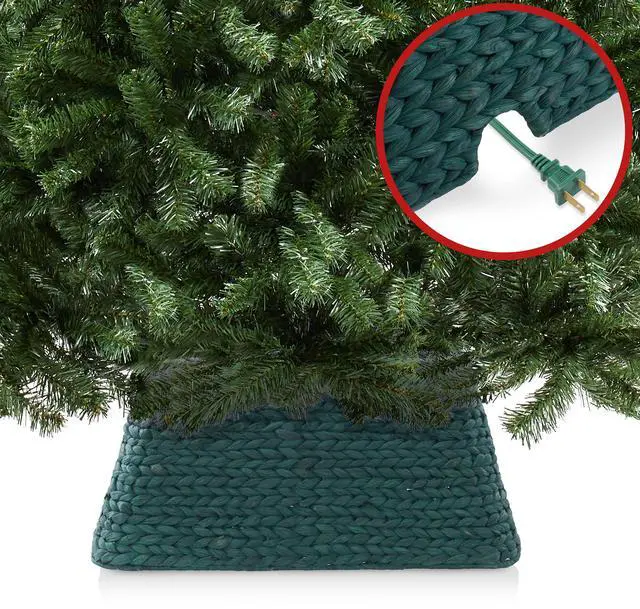 Alt view image 4 of 6 - Casafield 22-Inch Christmas Tree Collar, Water Hyacinth Woven Tree Square Base Cover with Cord Cut Out, Green