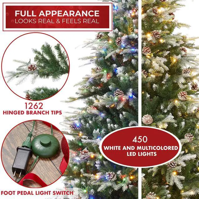 Alt view image 2 of 6 - Casafield 6.5FT Pre-Lit Full Green Aspen Fir Christmas Tree with White & Multicolored LED Lights, Realistic Artificial Noble Fir with Sturdy Stand