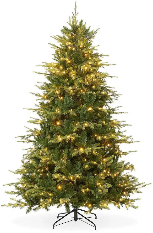Main image of Casafield 6.5FT Pre-Lit Full Green Aspen Fir Christmas Tree with White & Multicolored LED Lights, Realistic Artificial Noble Fir with Sturdy Stand