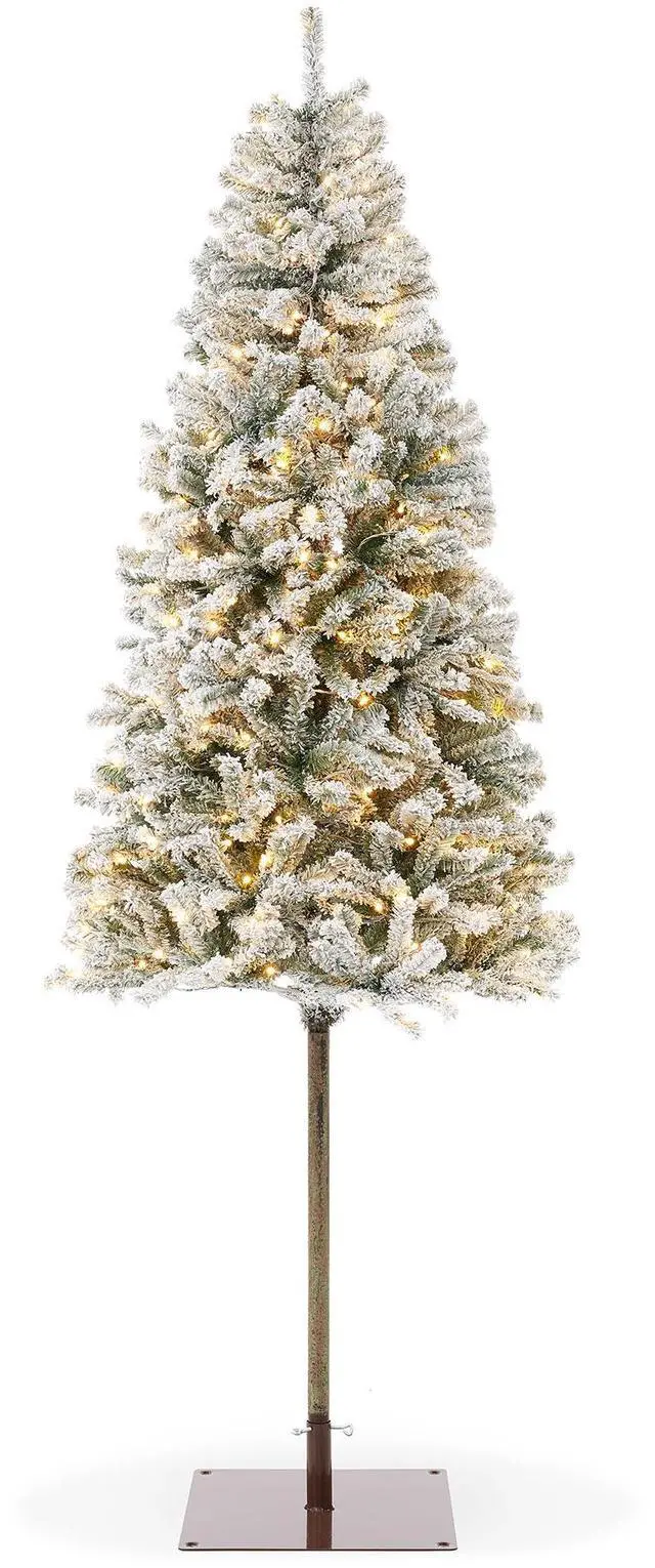 Main image of Casafield 6.5FT Pre-Lit Pencil Snow-Flocked Alpine Fir, Slim Realistic Artificial Holiday Christmas Tree with Metal Stand