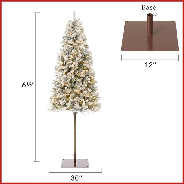 Alt view image 5 of 6 - Casafield 6.5FT Pre-Lit Pencil Snow-Flocked Alpine Fir, Slim Realistic Artificial Holiday Christmas Tree with Metal Stand