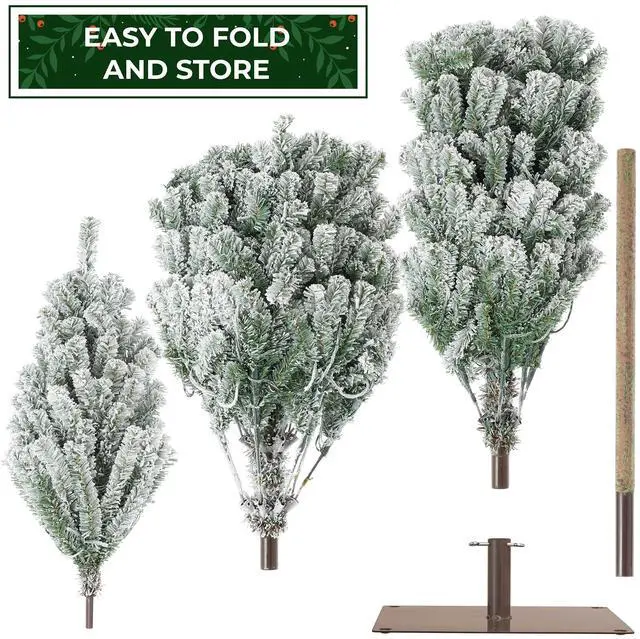 Alt view image 6 of 6 - Casafield 6.5FT Pre-Lit Pencil Snow-Flocked Alpine Fir, Slim Realistic Artificial Holiday Christmas Tree with Metal Stand