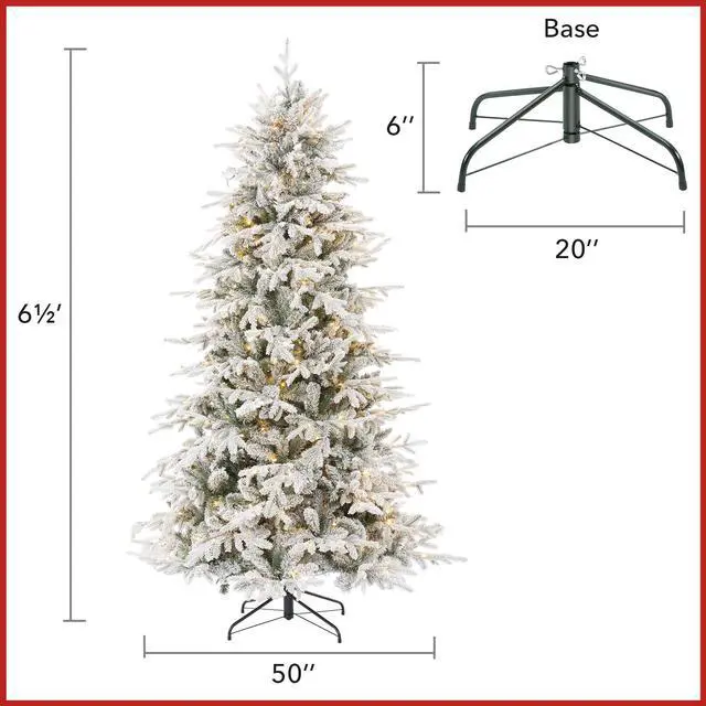 Alt view image 5 of 6 - Casafield 6.5FT Pre-Lit Snow Flocked Slim Aspen Fir Christmas Tree with White & Multicolored LED Lights, Realistic Artificial Noble Fir with Metal Stand