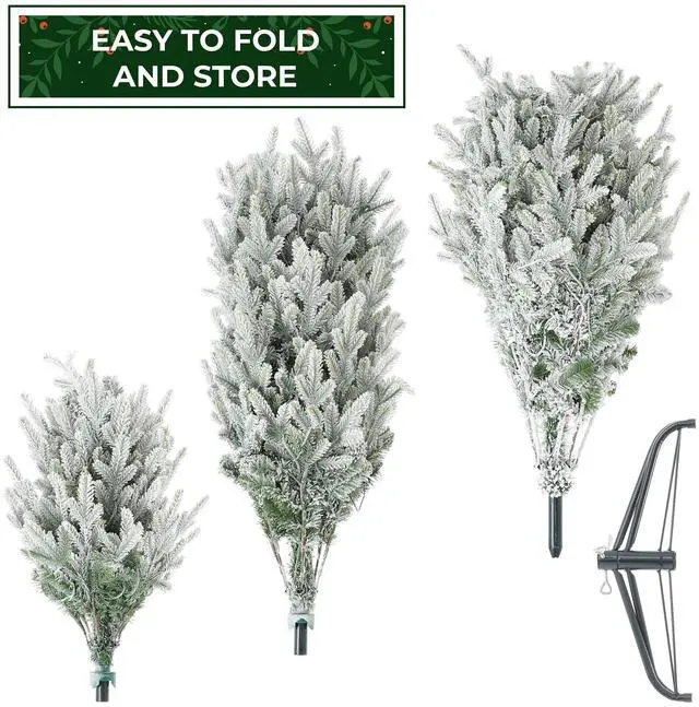 Alt view image 6 of 6 - Casafield 6.5FT Pre-Lit Snow Flocked Slim Aspen Fir Christmas Tree with White & Multicolored LED Lights, Realistic Artificial Noble Fir with Metal Stand