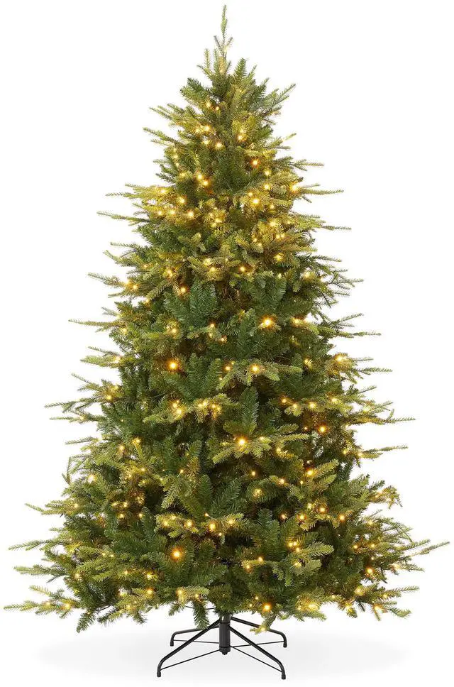 Main image of Casafield 7.5FT Pre-Lit Full Green Aspen Fir Christmas Tree with White & Multicolored LED Lights, Realistic Artificial Noble Fir with Sturdy Stand