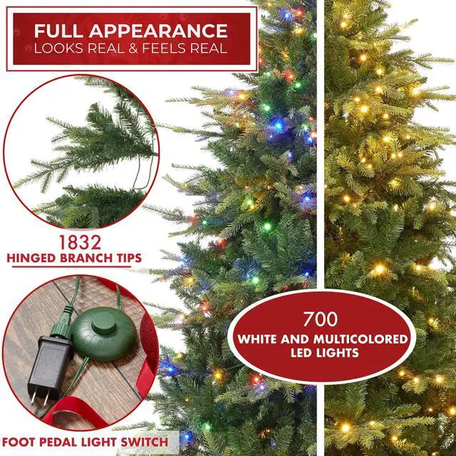Alt view image 2 of 6 - Casafield 7.5FT Pre-Lit Full Green Aspen Fir Christmas Tree with White & Multicolored LED Lights, Realistic Artificial Noble Fir with Sturdy Stand