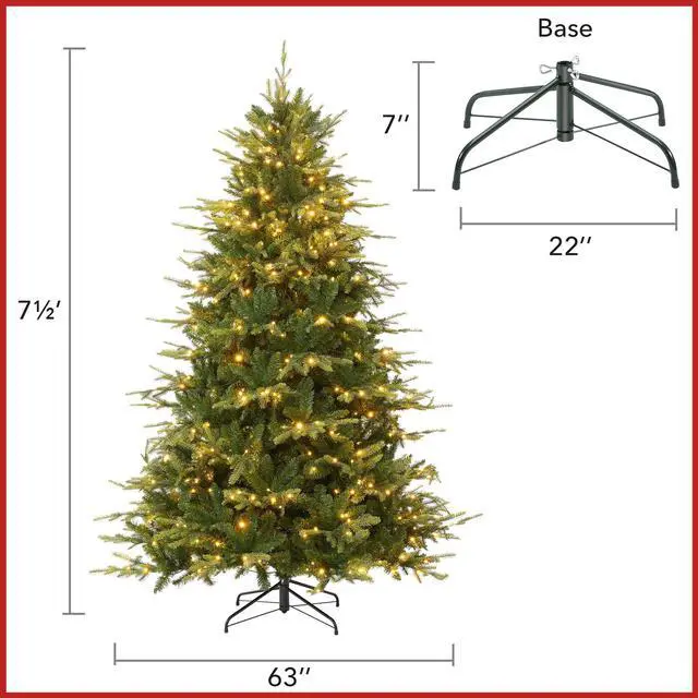 Alt view image 5 of 6 - Casafield 7.5FT Pre-Lit Full Green Aspen Fir Christmas Tree with White & Multicolored LED Lights, Realistic Artificial Noble Fir with Sturdy Stand