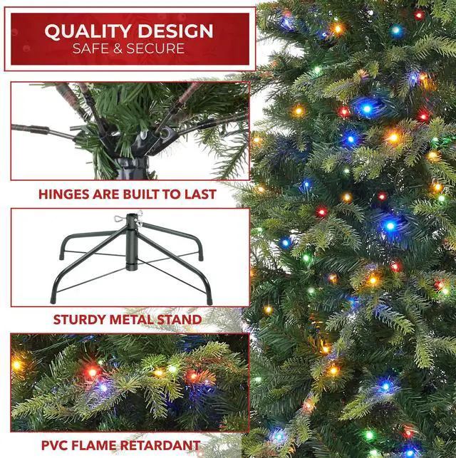 Alt view image 4 of 6 - Casafield 7.5FT Pre-Lit Full Green Aspen Fir Christmas Tree with White & Multicolored LED Lights, Realistic Artificial Noble Fir with Sturdy Stand
