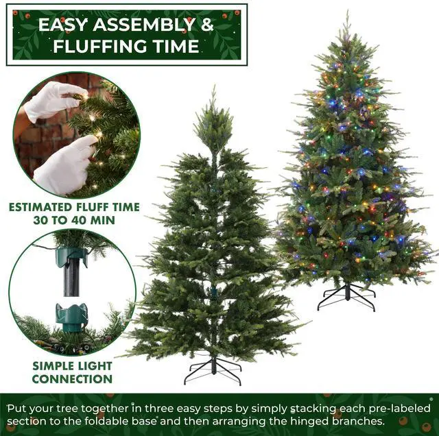 Alt view image 3 of 6 - Casafield 7.5FT Pre-Lit Full Green Aspen Fir Christmas Tree with White & Multicolored LED Lights, Realistic Artificial Noble Fir with Sturdy Stand
