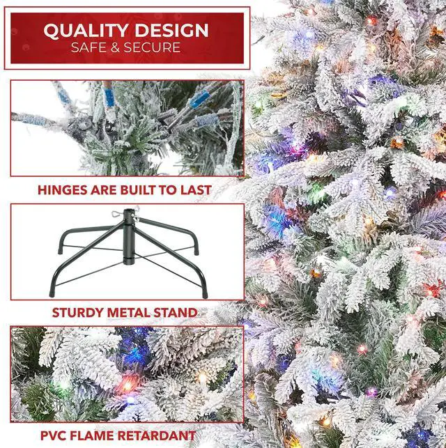 Alt view image 4 of 6 - Casafield 7.5FT Pre-Lit Snow Flocked Aspen Fir Christmas Tree with White & Multicolored LED Lights, Realistic Artificial Noble Fir with Sturdy Stand
