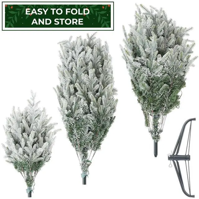 Alt view image 6 of 6 - Casafield 7.5FT Pre-Lit Snow Flocked Aspen Fir Christmas Tree with White & Multicolored LED Lights, Realistic Artificial Noble Fir with Sturdy Stand