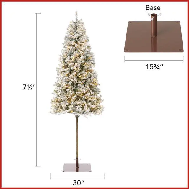 Alt view image 5 of 6 - Casafield 7.5FT Pre-Lit Pencil Snow-Flocked Alpine Fir, Slim Realistic Artificial Holiday Christmas Tree with Metal Stand