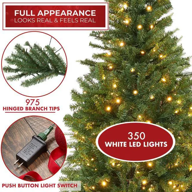 Alt view image 2 of 6 - Casafield 7.5FT Pre-Lit Pencil Alpine Fir, Slim Realistic Artificial Holiday Christmas Tree with Metal Stand