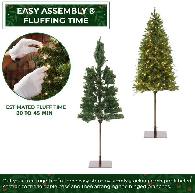Alt view image 3 of 6 - Casafield 7.5FT Pre-Lit Pencil Alpine Fir, Slim Realistic Artificial Holiday Christmas Tree with Metal Stand
