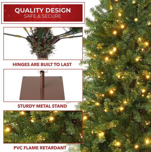 Alt view image 4 of 6 - Casafield 7.5FT Pre-Lit Pencil Alpine Fir, Slim Realistic Artificial Holiday Christmas Tree with Metal Stand