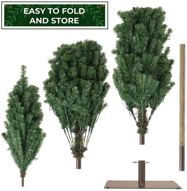 Alt view image 6 of 6 - Casafield 7.5FT Pre-Lit Pencil Alpine Fir, Slim Realistic Artificial Holiday Christmas Tree with Metal Stand