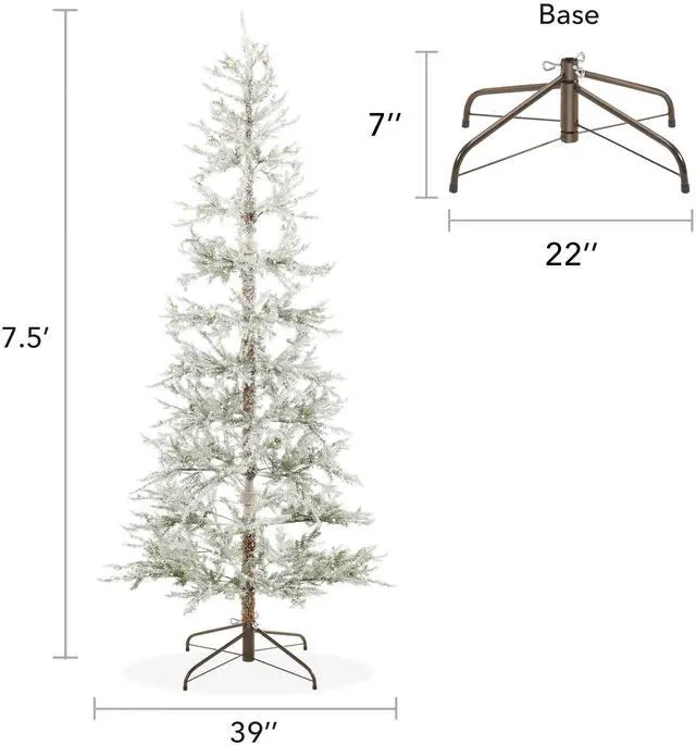 Alt view image 6 of 6 - Casafield 7.5FT Pre-Lit Sparse Flocked Pine Artificial Holiday Christmas Tree with Sturdy Metal Stand